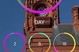 A countdown timer with an image of the Pierhead building against a blue sky