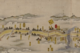 Japanese scroll map depicting the Tōkaidō Highroad between the cities of Edo (Tokyo) and Kyoto