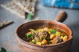 Moroccan Merguez, Chickpea, and Couscous Soup