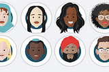 Image of 8 different diverse avatars representing people of different genders, ethnicities, and religious affiliation.