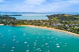 A Beautiful Ariel View of a Bay on Waiheke Island New Zealand