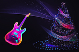 Neon guitar and Christmas Tree lights