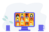 An illustration of a group of diverse individuals having a video chat on a screen