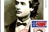 Non-traditional maxicard (maximum card) about Mihai Eminescu, national poet of Romania and the Republic of Moldova