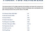 Announcing the Contributors to the 13th Issue of The JBBA: A Thank You to Our Reviewers
