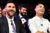 Messi and Ronaldo during UEFA event in Monaco.