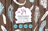 34 Feathers SVG Bundle! Cut File Templates | Feather | Feather vector | feather silhouette | svg cut files | Paper & vinyl | Cricut | Cameo