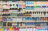 A shop selling groceries such as milk and juice