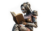 An android reading a book. (Created using MidJourney)