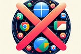 Various Google apps with a red X through them