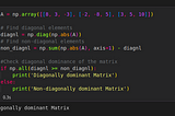 Python Code to check if a Matrix is diagonally dominant