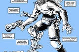 A comic book style black and white digital sketch of a monster. The monster is an ugly, loose amalgamation of disparate body parts and superfluous features, like four arms, a unicorn horn, and a fanny pack for increased storage.