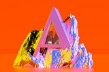 A digital illustration of a lavender uppercase letter A emerging from a mountain of blue, pink, yellow, and black against an orange background. White silhouettes of people are at the base and summit of the mountain, and the crossbar of the letter A.