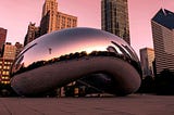Chicago’s Cloud Gate at dusk.