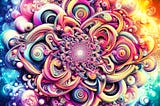 Author’s Image: an AI-generated rose mandala with rainbow swirls