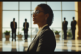 A warm, bright office space with blurred figures in a circle, soft natural light streaming through windows, professional setting, muted colors, emotional moment, cinematic lighting, depth of field, 4k. AI Image.