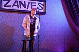 James Webb, who started a comedians’ podcast network from his Roscoe Village home, helped set up a Zoom show for in-person comics at Zanies Comedy Club in Rosemont. Photographer: Gianfranco Ocampo