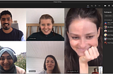 Video meeting of designers faces