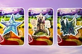 Three oracle pick a card piles: pile 1 — starfish, pile 2 — castle, and pile 3 — plant