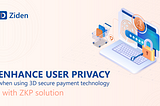 The logo Ziden, the text “Enhance user privacy when using 3D secure payment technology with ZKP solution” and the image of buying cart, credit card and identity indicators.
