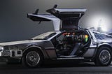 An image of the DeLorean time machine from the Back to the Future movies.