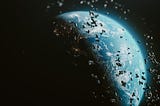 Earth with space debris orbiting around it.