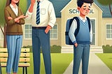 Two adults talking about an embarrassed child outside the school gate to illustrate the possible need to think before disclosing your child’s worries.