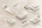 A minimalist abstract digital artwork representing nodes connected with lines in shades of beige and gray.