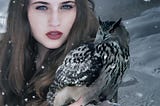 writing challenge photo of woman with owl