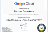 Google Cloud Professional Cloud Architect certificate