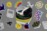 Banner image showing apple vision pro headset and several WWDC23 stickers as 3d objects