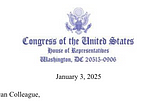 Header of the letter from the Freedom Caucus to Speaker Mike Johnson. 1/3/2025