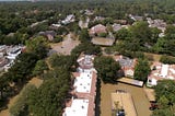 Flooded residential neighborhood in Houston after Hurricane Harvey.