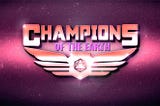 The Champions of the Earth banner before a nebula background: the show’s title over the logo — a twenty-sided die surrounded by a pair of wings.