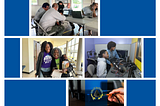A collage of photos from the organizations mentioned in the blog, including Māpunawai program participants seated around a table with laptops; two women attending a Black Churches 4 Digital Equity event; two students using audio recording equipment at the Urban League of Springfield Digital Learning Lab; and the Diné College logo superimposed on an image of a cable being plugged into a laptop.