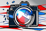 a camera in red, white and blue