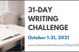 Graphic for the 31-day writing challenge with an open notebook that has blank pages.