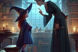 A child witch being scolded by her headmistress.