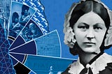 Blue collage of Florence Nightingale imagery.