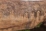 Tamil Brahmi inscriptions and carvings of Jain monks on Jain caves in Madurai