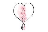 Heart line drawing with splash of watercolour