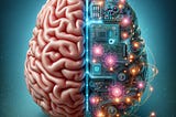AI-Generated image of a human brain integrated with an AI computer system