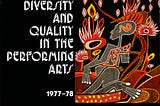 Report on cultural diversity in the performing arts created by the Black Commission, 1977. Cover artwork is a reproduction of “The Students” (1949), a tapestry by Senegalese artist Ansoumana Diedhiou, gifted to the Kennedy Center as part of the African Room, a reception room for dignitaries donated to the Kennedy Center by 27 African nations. This tapestry was specially commissioned by the President of Senegal to “emphasize the importance of education in his country.”