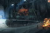 A dreamlike scene with a steampunk vibe, featuring an old townhouse, an illuminated desk, a steamship, in a complex, circular, staged setting. It all suggests an alternate universe time travel story or play.