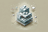 Abstract illustration of blockchain layers for a technical guide, featuring interconnected grey blocks with red highlights symbolizing connectivity and data structure in a decentralized network.