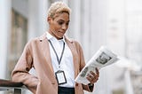 Woman reading the newspaper