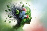 An image showing beautiful flowers inside someone’s head, representing the brain. The flowers are dying representing negative self talk.