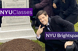 Meme of NYU Brightspace grinning at grave of NYU Classes