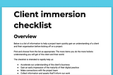 Screengrab of the free to use and share client immersion checklist