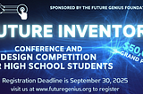 Invention design competition announcement banner with an integrated circuit theme in deep blue with white text.